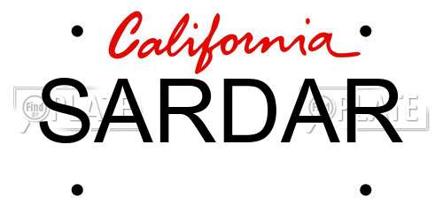 SARDAR California License Plate