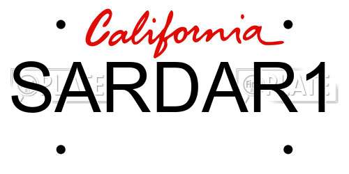 SARDAR1 California License Plate