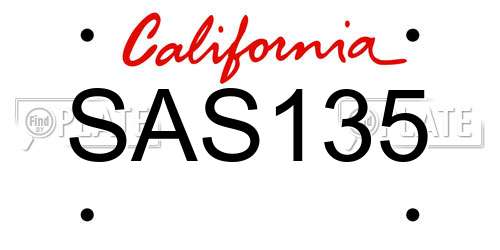 SAS135 California License Plate