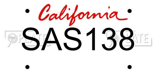 SAS138 California License Plate