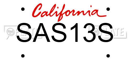 SAS13S California License Plate