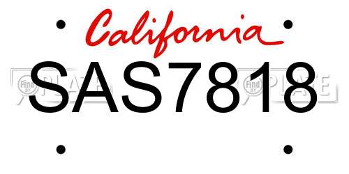 SAS7818 California License Plate
