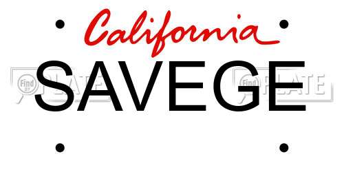 SAVEGE California License Plate