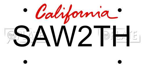 SAW2TH California License Plate