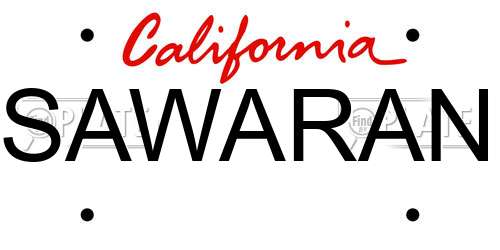 SAWARAN California License Plate