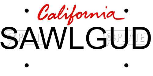 SAWLGUD California License Plate