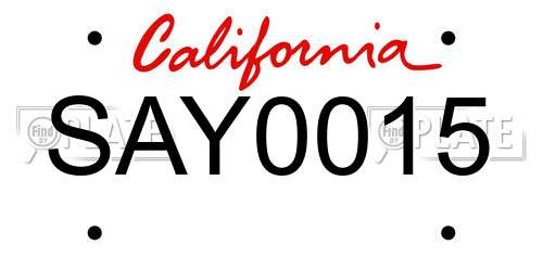 SAY0015 California License Plate