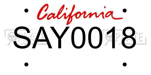 SAY0018 California License Plate