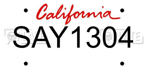 SAY1304 California License Plate