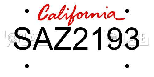 SAZ2193 California License Plate