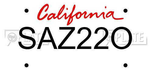 SAZ22O California License Plate