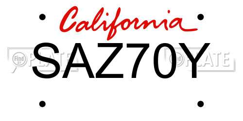 SAZ70Y California License Plate
