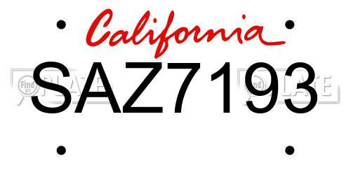 SAZ7193 California License Plate