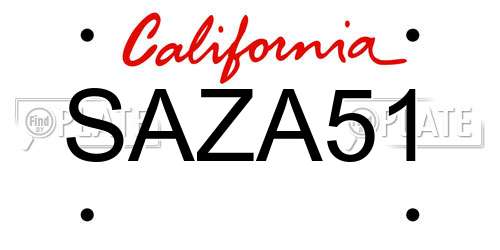 SAZA51 California License Plate