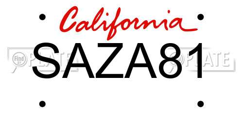 SAZA81 California License Plate