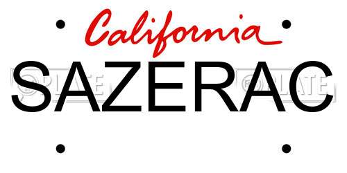 SAZERAC California License Plate