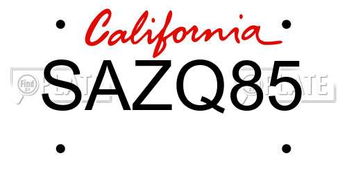 SAZQ85 California License Plate
