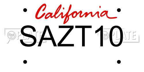 SAZT10 California License Plate