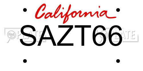 SAZT66 California License Plate
