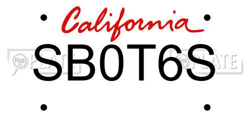 SB0T6S California License Plate