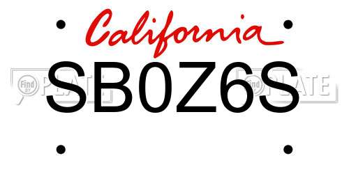 SB0Z6S California License Plate