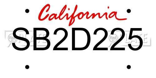 SB2D225 California License Plate