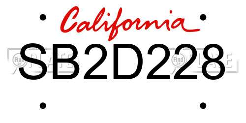 SB2D228 California License Plate