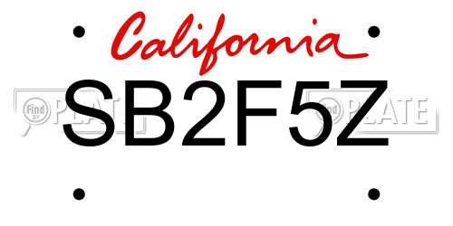 SB2F5Z California License Plate