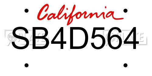 SB4D564 California License Plate
