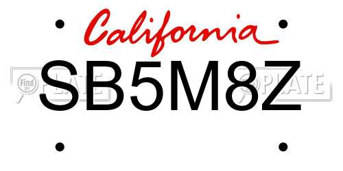 SB5M8Z California License Plate