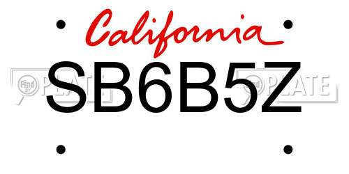 SB6B5Z California License Plate