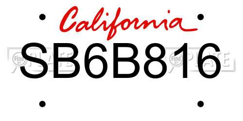 SB6B816 California License Plate