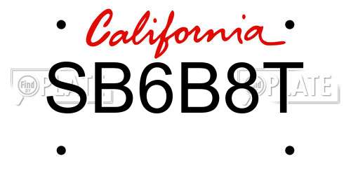 SB6B8T California License Plate