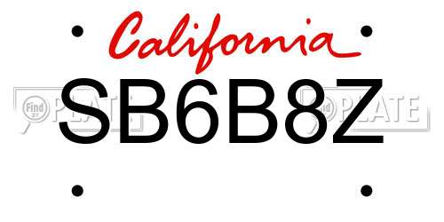SB6B8Z California License Plate