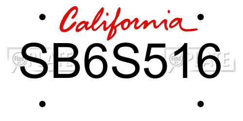 SB6S516 California License Plate