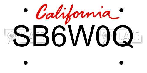 SB6W0Q California License Plate