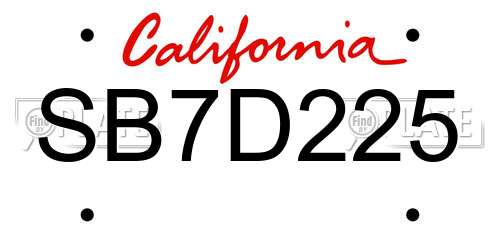 SB7D225 California License Plate