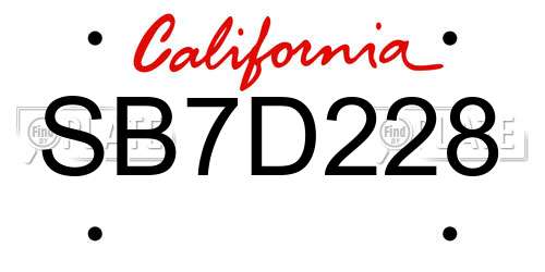 SB7D228 California License Plate
