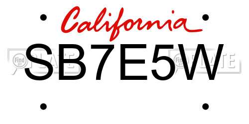 SB7E5W California License Plate