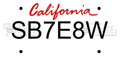 SB7E8W California License Plate