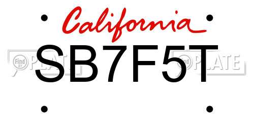 SB7F5T California License Plate