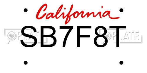 SB7F8T California License Plate