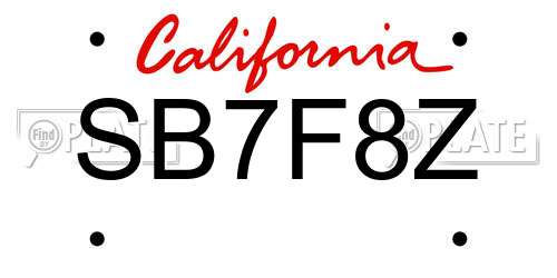 SB7F8Z California License Plate