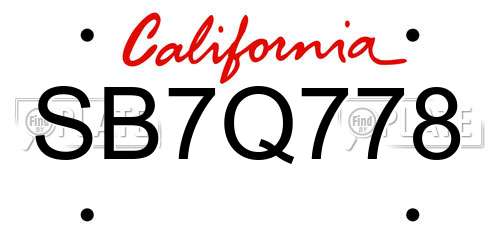 SB7Q778 California License Plate