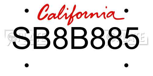 SB8B885 California License Plate