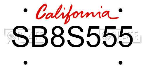 SB8S555 California License Plate