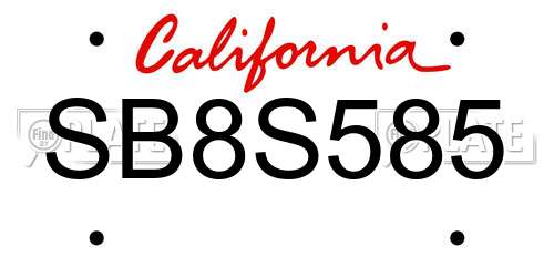SB8S585 California License Plate
