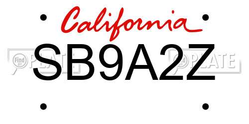 SB9A2Z California License Plate