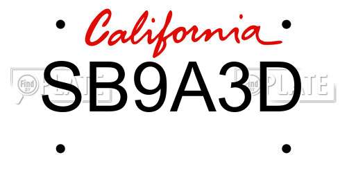 SB9A3D California License Plate