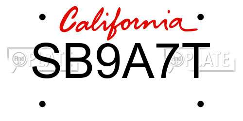 SB9A7T California License Plate